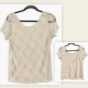 Farmhouse cottagecore Cream Lace low back short sleeve blouse ivory medium mumu